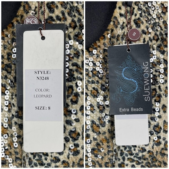 SUE WONG NOCTURNE SEQUIN LEOPARD CAP SLEEVE SCOOP NECK RETRO COCKTAIL DRESS - Picture 15 of 15